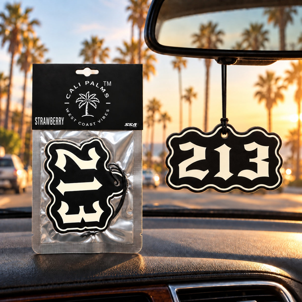 213 Area Code - Strawberry Car Air Freshener - lifestyle scene