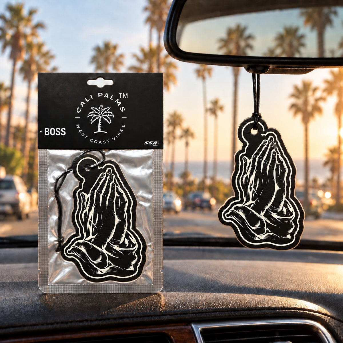 Praying Hands - Boss Car Air Freshener - lifestyle scene