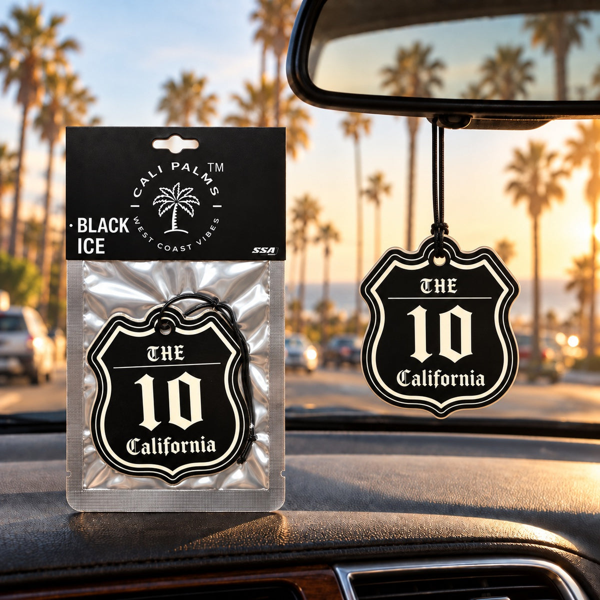 The 10 Freeway - Black Ice Car Air Freshener - lifestyle scene