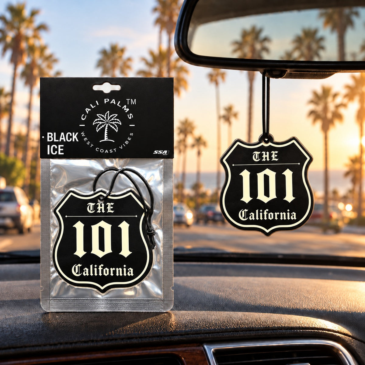 The 101 Freeway - Black Ice Car Air Freshener - lifestyle scene