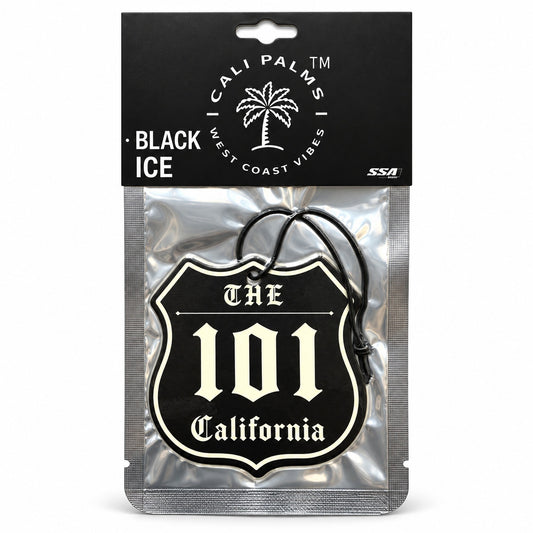 The 101 Freeway - Black Ice Car Air Freshener - packaged product on white background