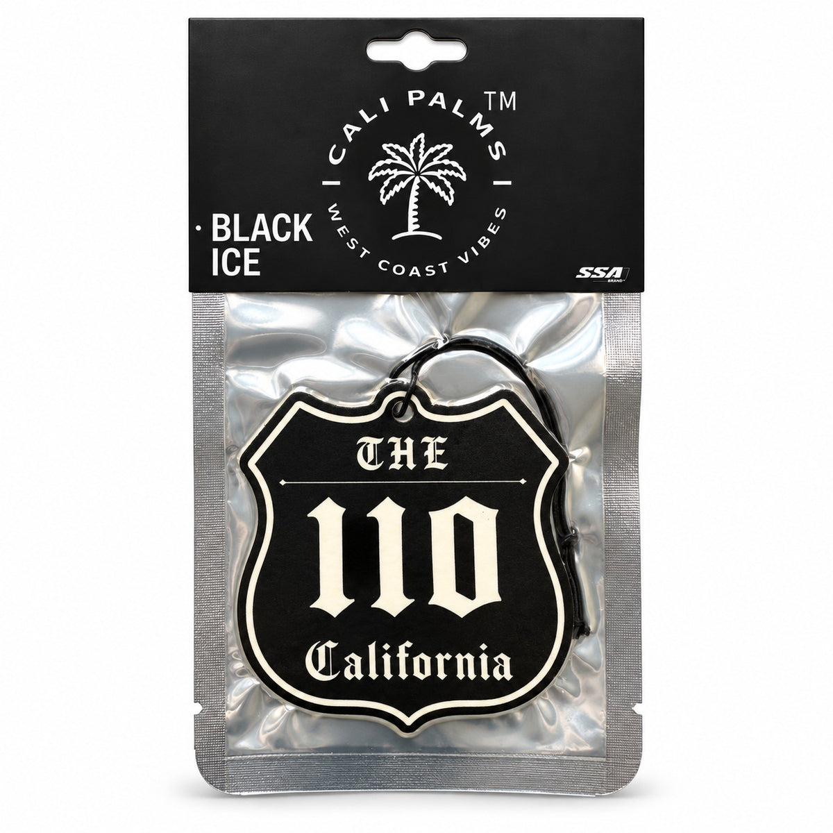 The 110 Freeway - Black Ice Car Air Freshener - packaged product on white background