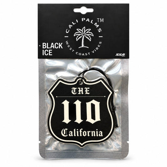 The 110 Freeway - Black Ice Car Air Freshener - packaged product on white background
