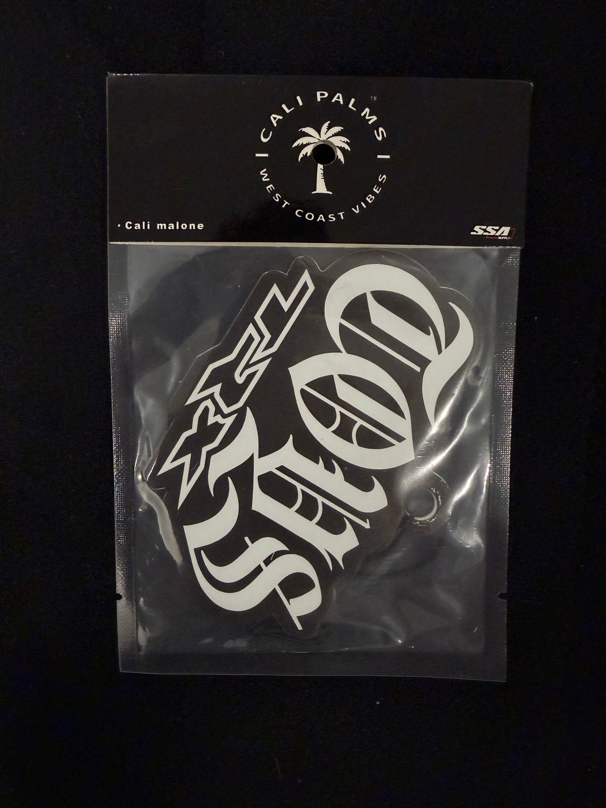 Cali Palms TOYS TRX car air freshener in Cali Malone scent, packaged product
