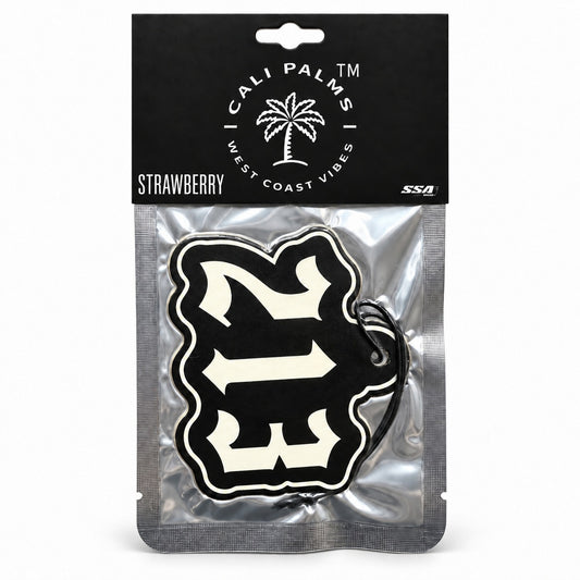 213 Area Code - Strawberry Car Air Freshener - packaged product on white background
