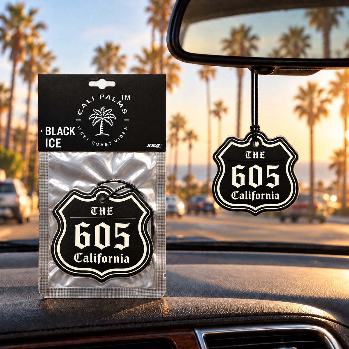 The 605 Freeway - Black Ice Car Air Freshener - lifestyle scene