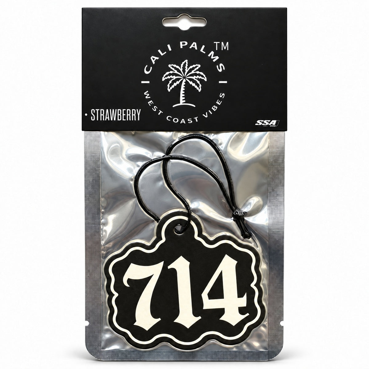 714 Area Code - Strawberry Car Air Freshener - packaged product on white background