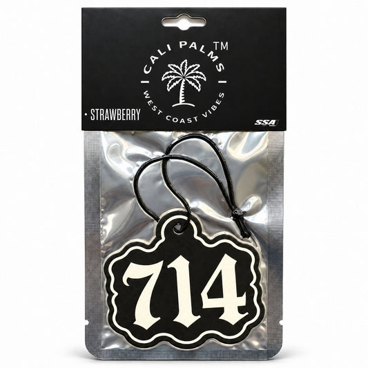 714 Area Code - Strawberry Car Air Freshener - packaged product on white background