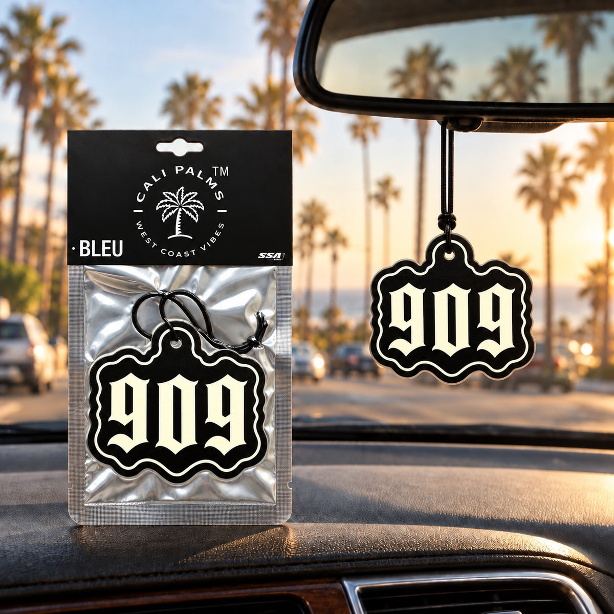 909 Area Code - Bleu Car Air Freshener - lifestyle scene