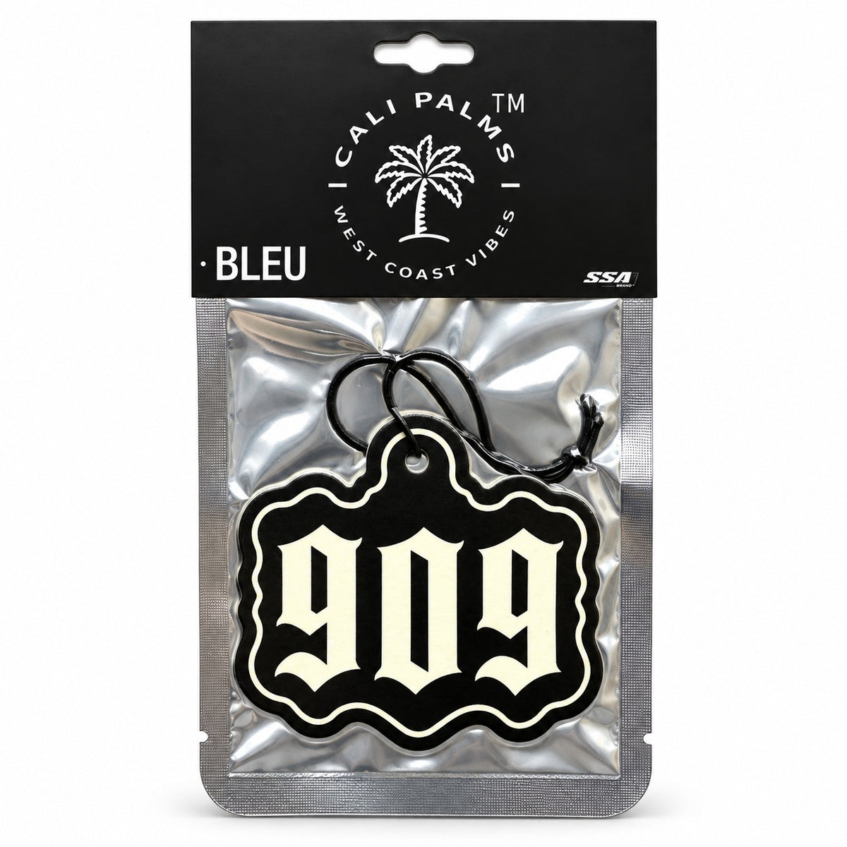 909 Area Code - Bleu Car Air Freshener - packaged product on white background
