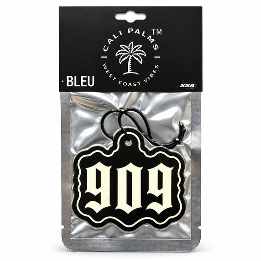 909 Area Code - Bleu Car Air Freshener - packaged product on white background