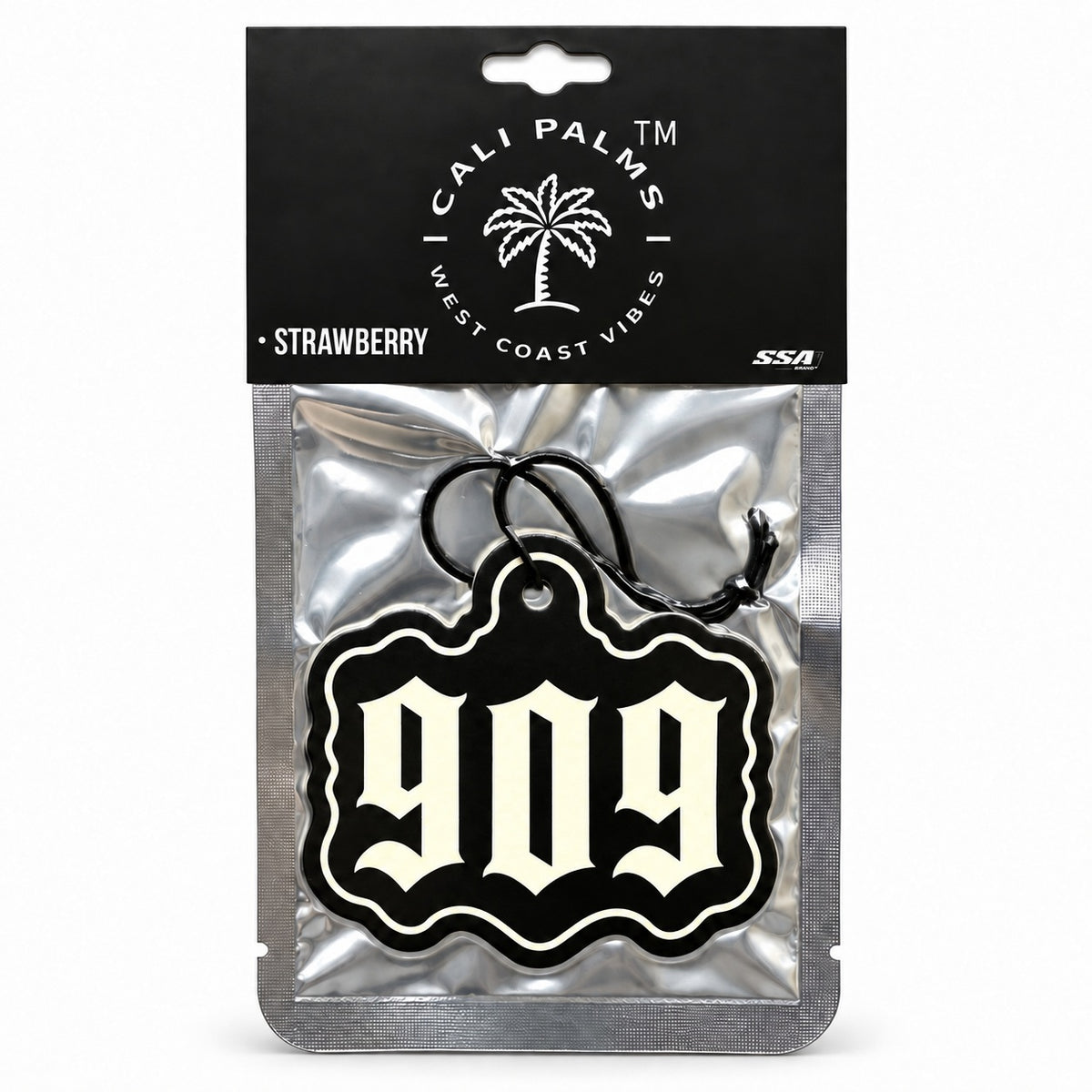 909 Area Code - Strawberry Car Air Freshener - packaged product on white background