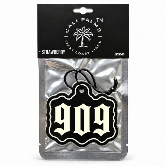 909 Area Code - Strawberry Car Air Freshener - packaged product on white background