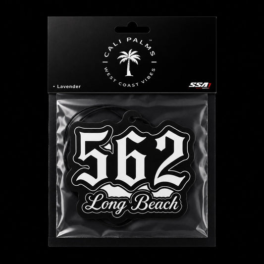 Cali Palms 562 Long Beach car air freshener in Lavender scent, packaged product