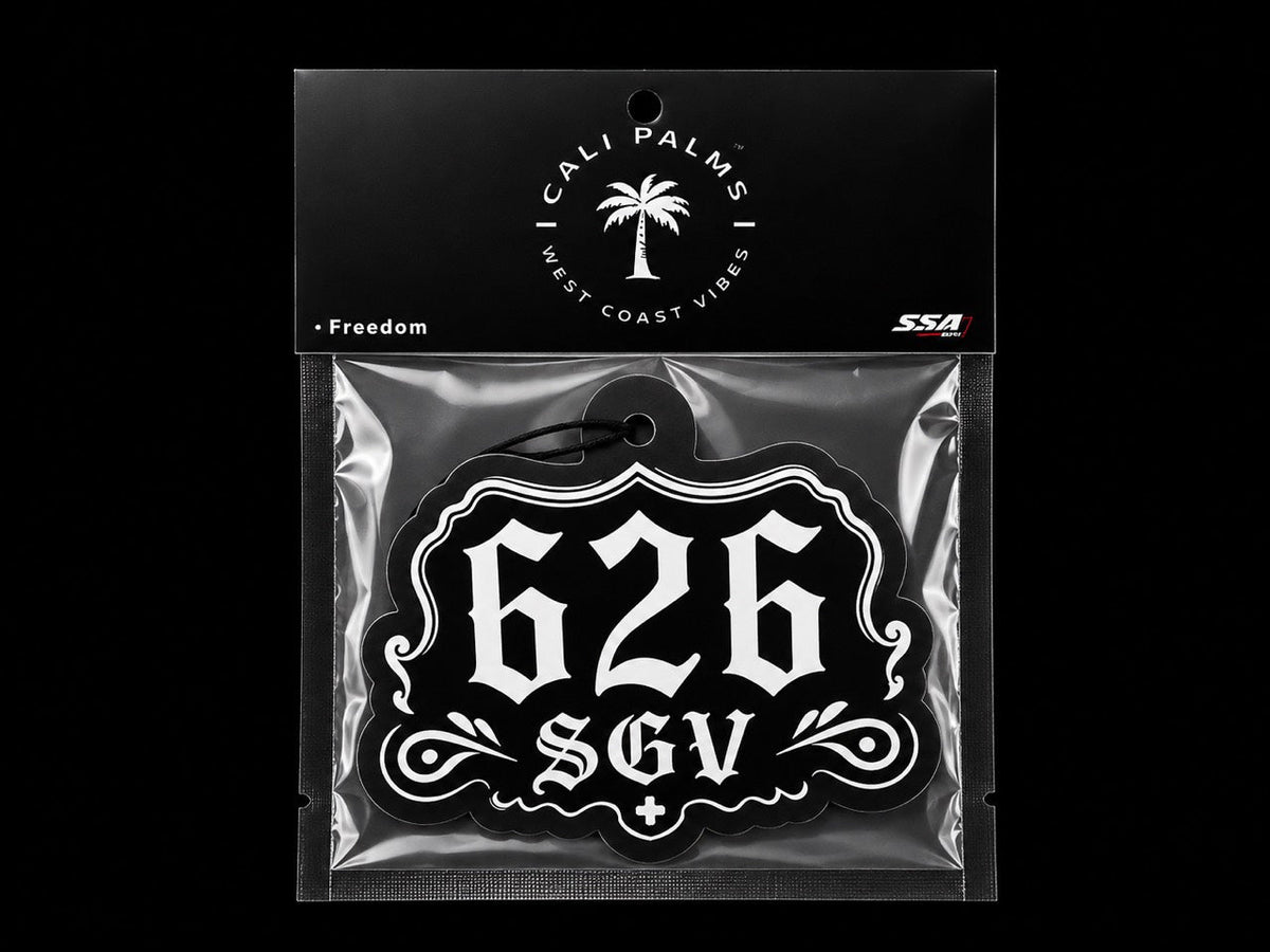 Cali Palms 626 SGV car air freshener in Freedom scent, packaged product