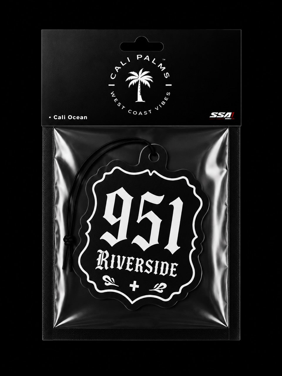 Cali Palms 951 Riverside car air freshener in Cali Ocean scent, packaged product