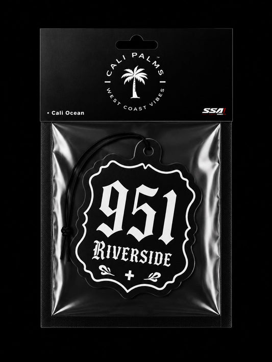 Cali Palms 951 Riverside car air freshener in Cali Ocean scent, packaged product