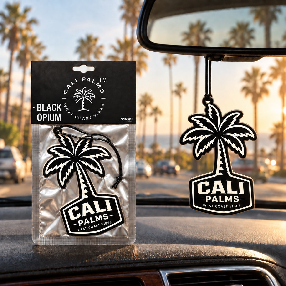 Cali Palms Palm Tree - Black Opium Car Air Freshener - lifestyle scene