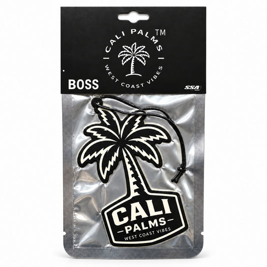 Cali Palms Palm Tree - Boss Car Air Freshener - packaged product on white background