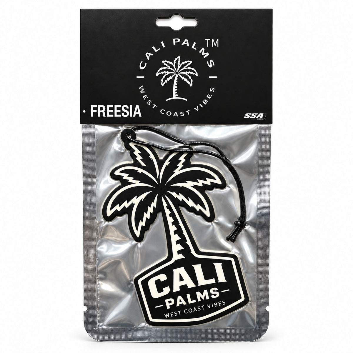 Cali Palms Palm Tree - Freesia Car Air Freshener - packaged product on white background