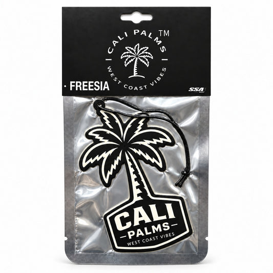 Cali Palms Palm Tree - Freesia Car Air Freshener - packaged product on white background