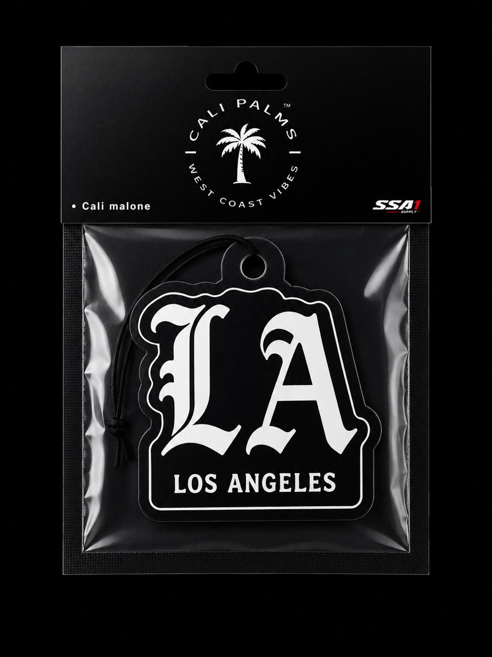 Cali Palms LA Los Angeles car air freshener in Cali Malone scent, packaged product