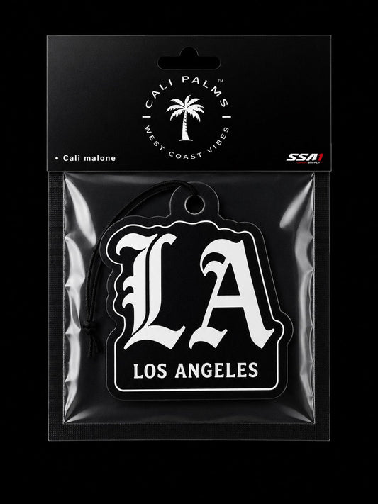 Cali Palms LA Los Angeles car air freshener in Cali Malone scent, packaged product
