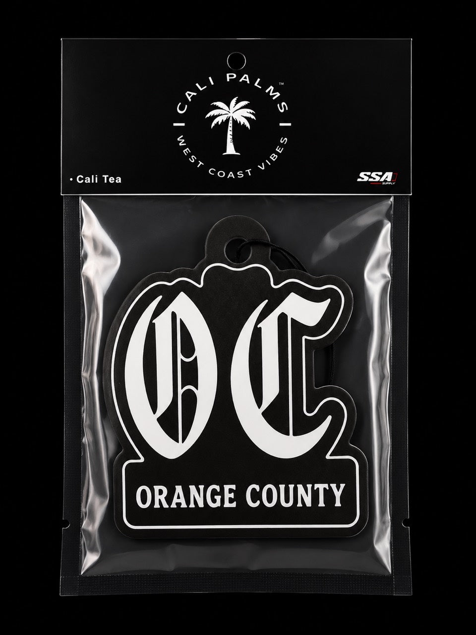 Cali Palms OC Orange County car air freshener in Cali Tea scent, packaged product