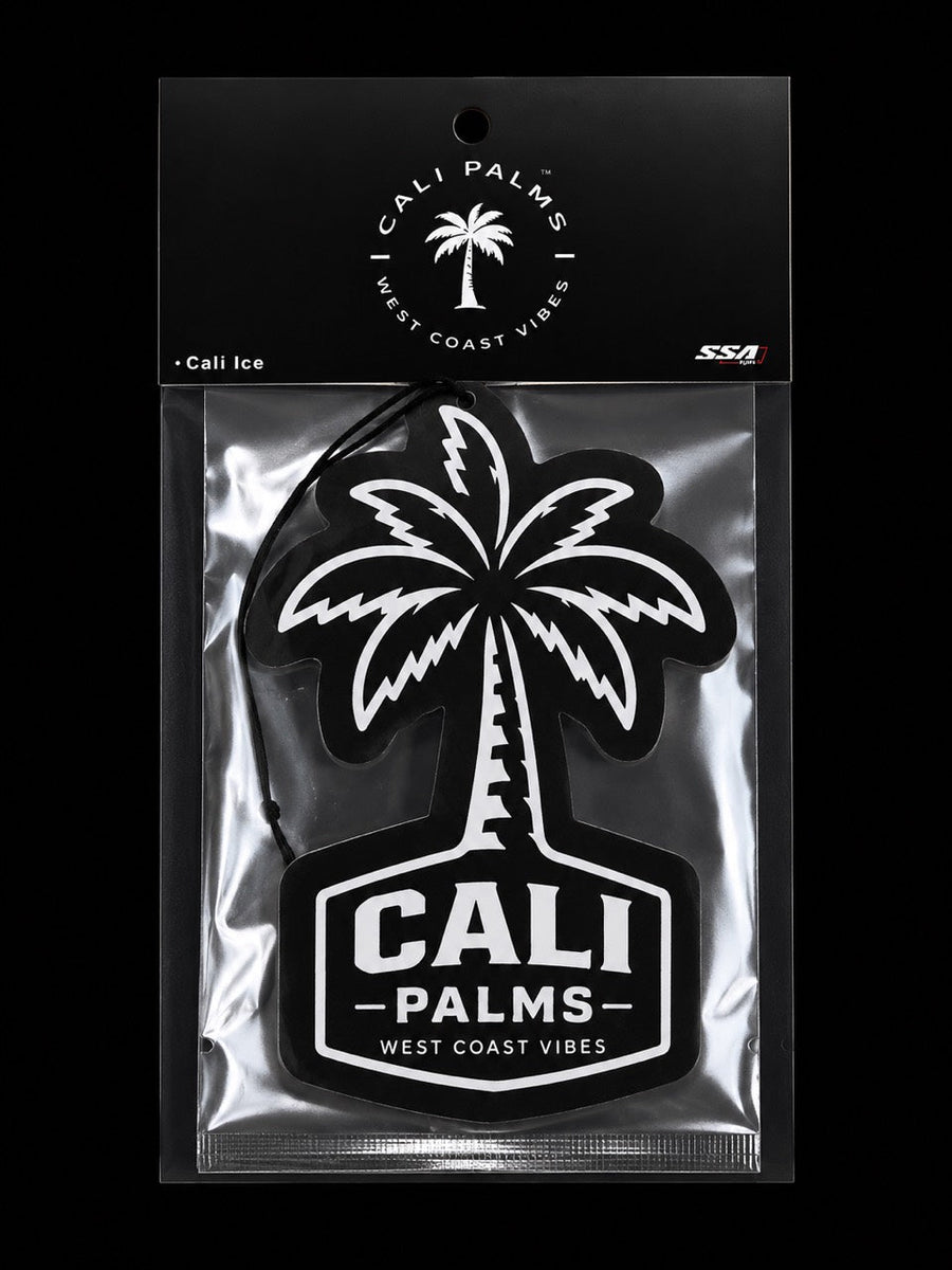 Cali Palms Palm Tree car air freshener in Cali Ice scent, packaged product
