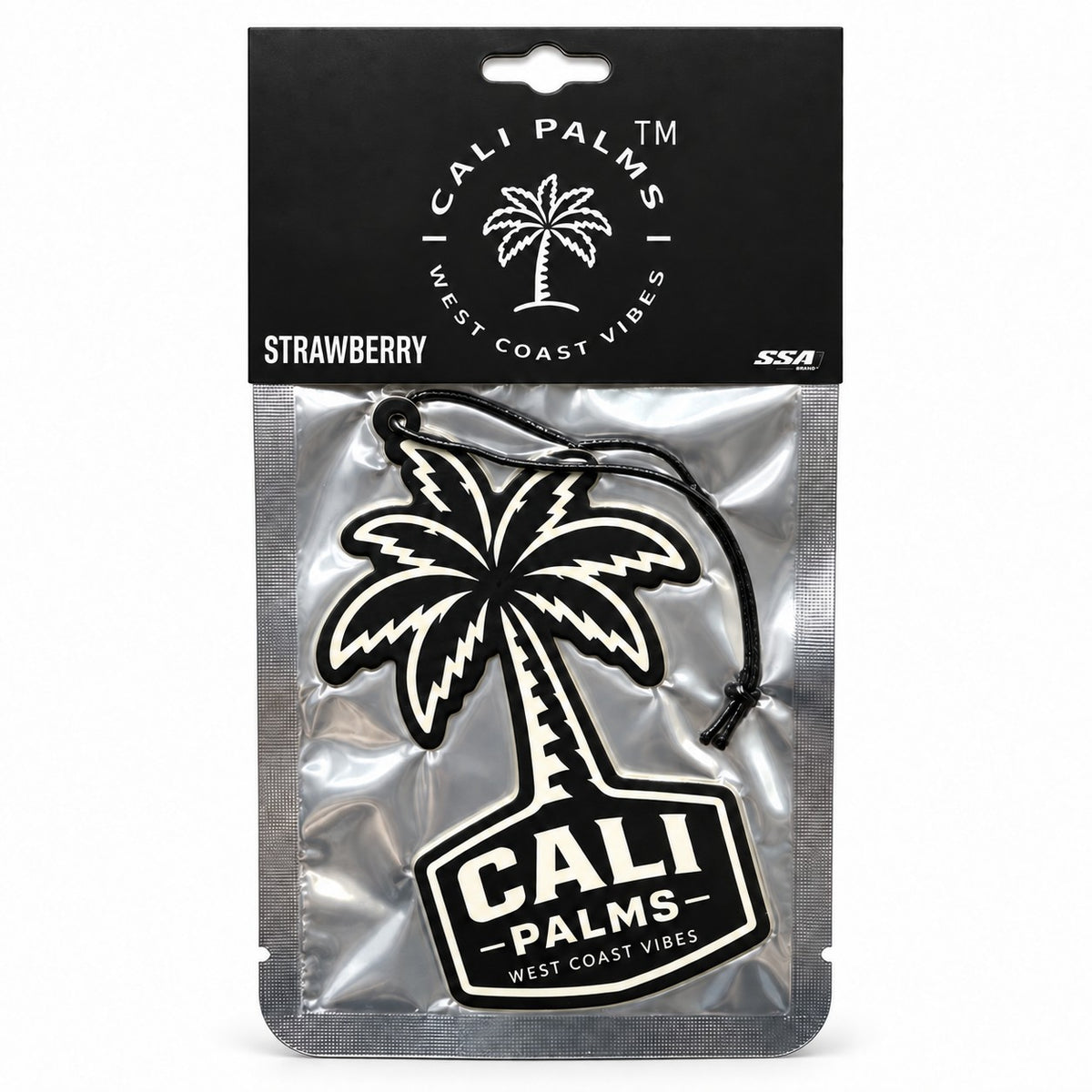 Cali Palms Palm Tree - Strawberry Car Air Freshener - packaged product on white background
