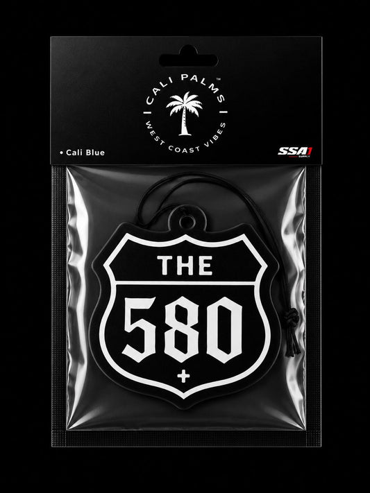 Cali Palms The 580 Freeway car air freshener in Pacific Blue scent, packaged product