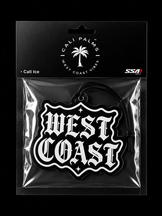 Cali Palms West Coast car air freshener in Cali Ice scent, packaged product