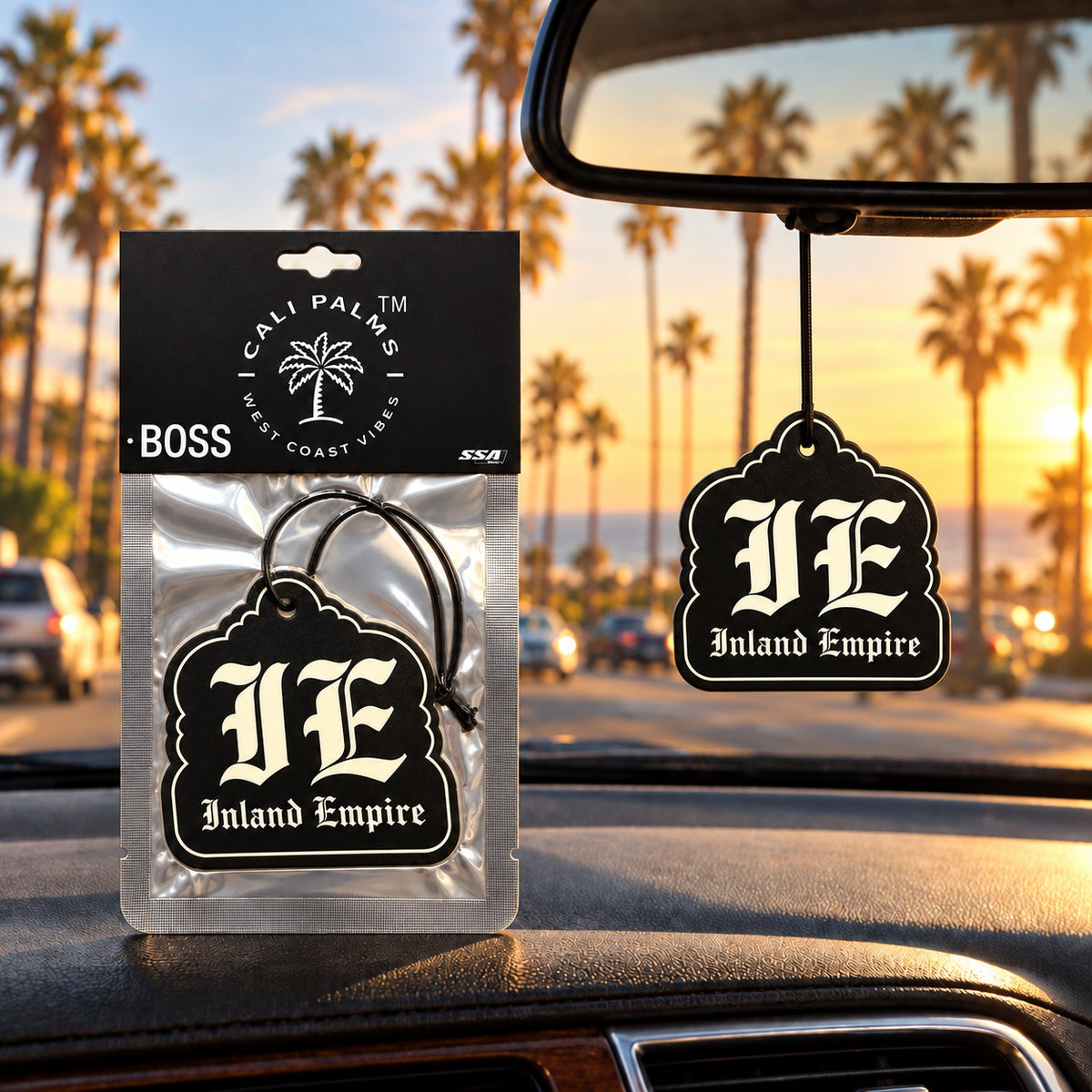 IE Inland Empire - Boss Car Air Freshener - lifestyle scene