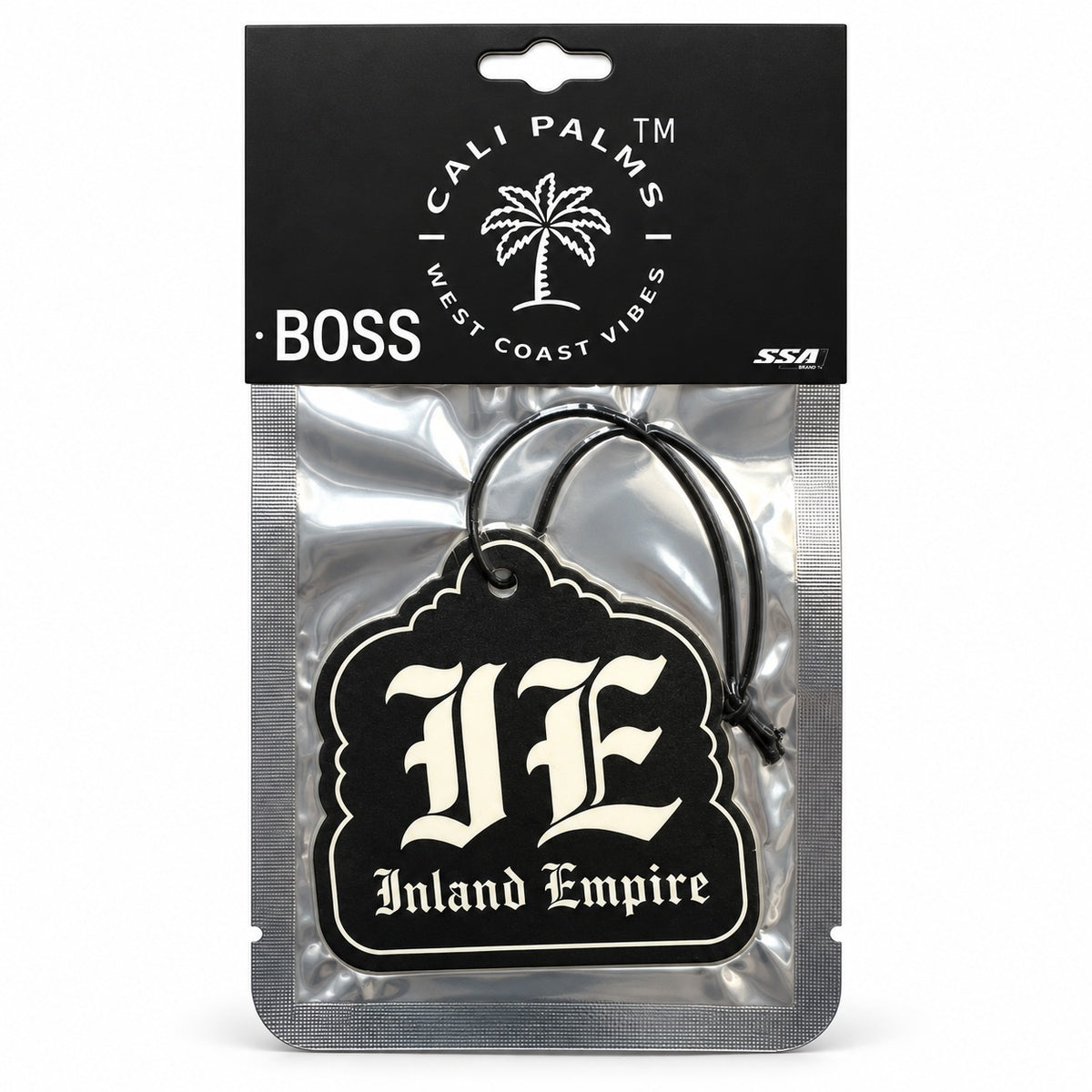 IE Inland Empire - Boss Car Air Freshener - packaged product on white background