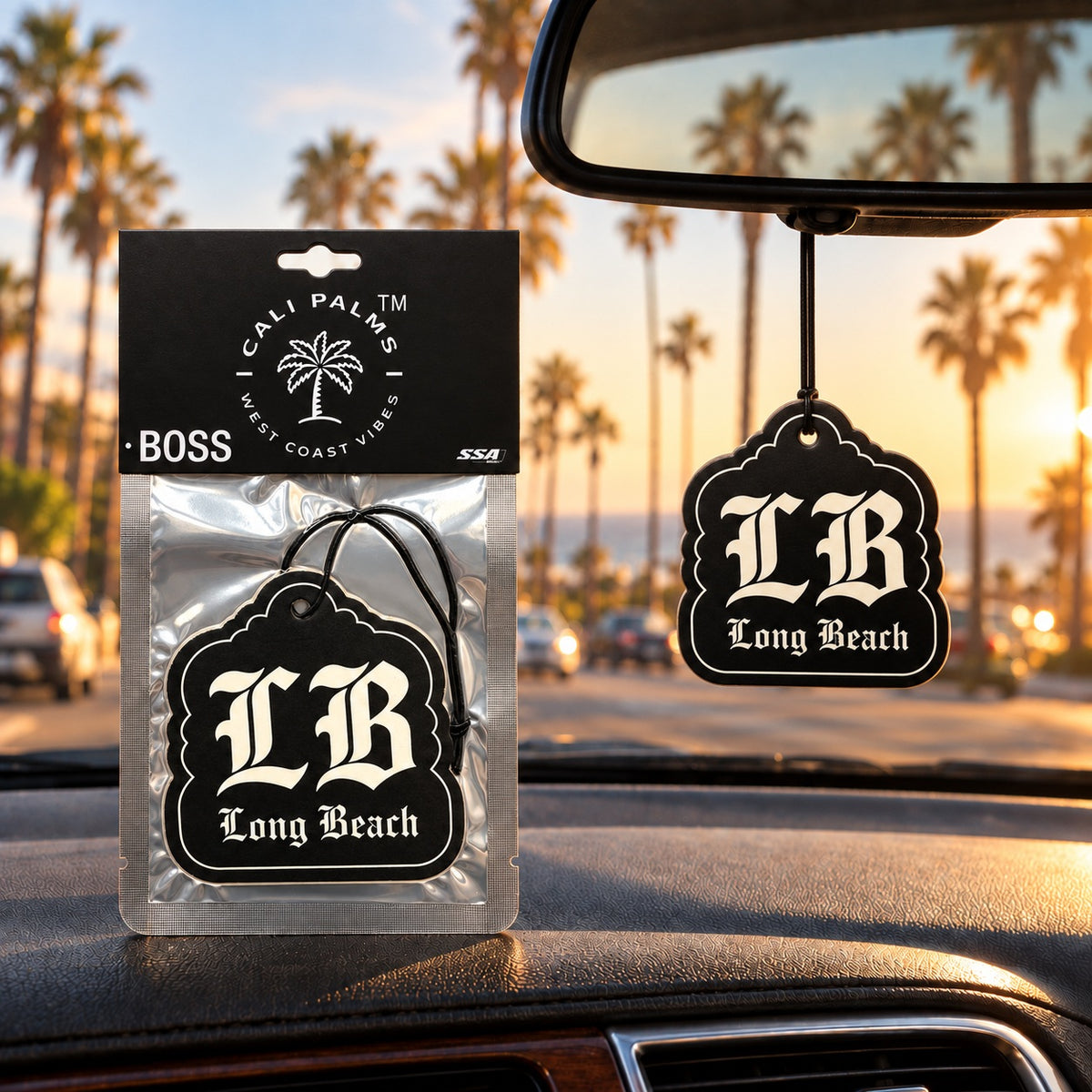 LB Long Beach - Boss Car Air Freshener - lifestyle scene