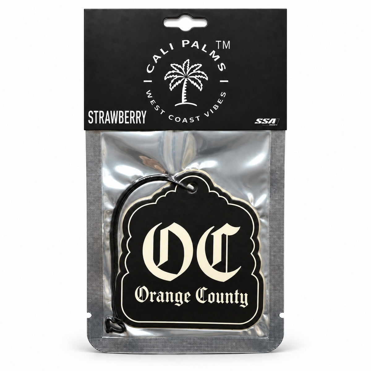 OC Orange County - Strawberry Car Air Freshener - packaged product on white background