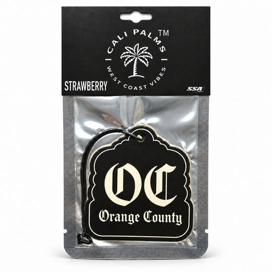 OC Orange County - Strawberry Car Air Freshener - packaged product on white background