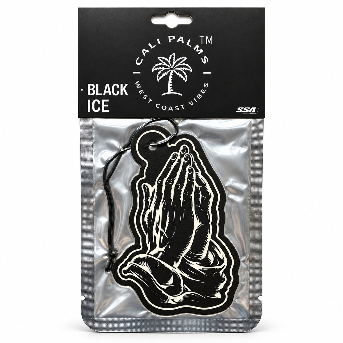 Praying Hands - Black Ice Car Air Freshener - packaged product on white background