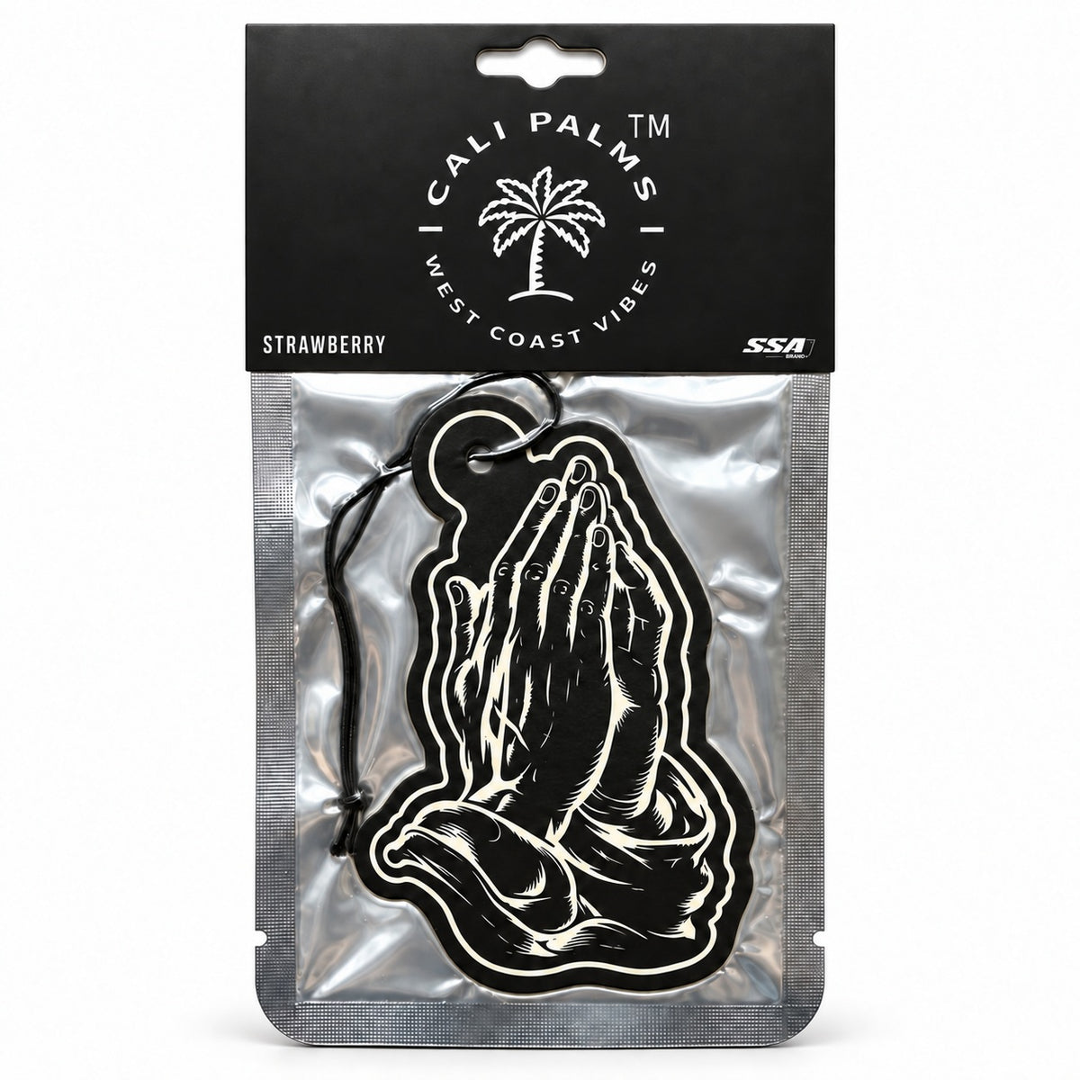Praying Hands - Strawberry Car Air Freshener - packaged product on white background