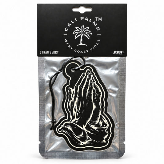 Praying Hands - Strawberry Car Air Freshener - packaged product on white background