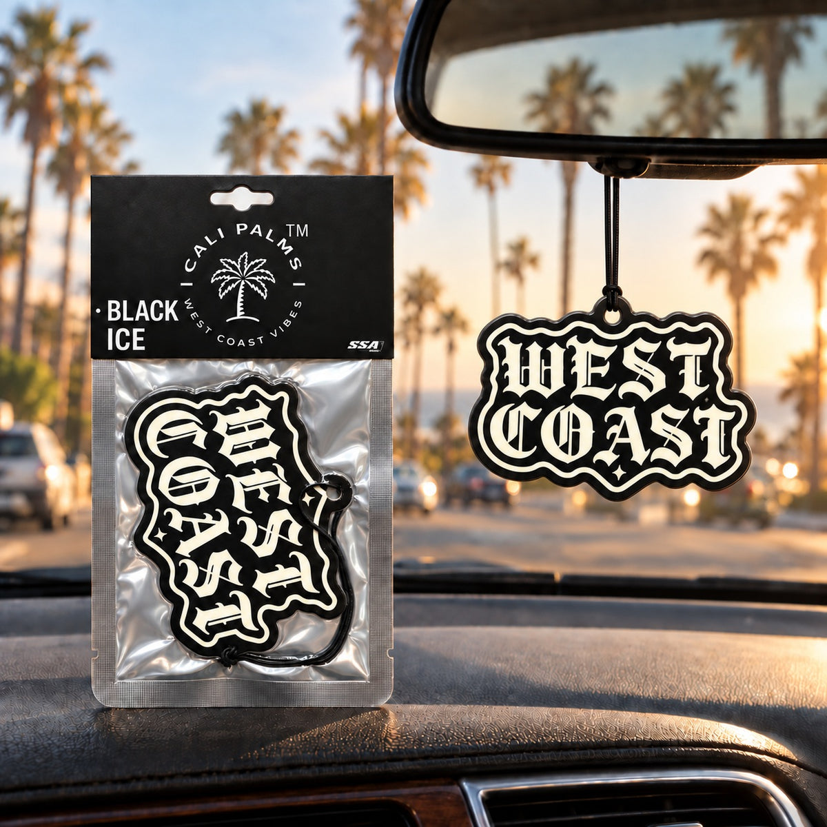 West Coast - Black Ice Car Air Freshener - lifestyle scene